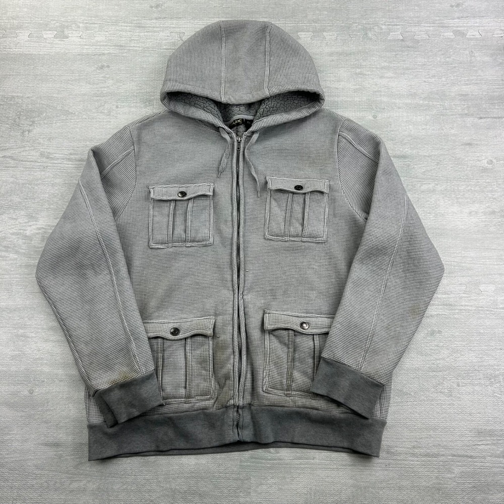 Vintage‎ Y2K Helix Sweatshirt Size XXL Gray Sherpa Lined Full Zip Hoodie Pockets
